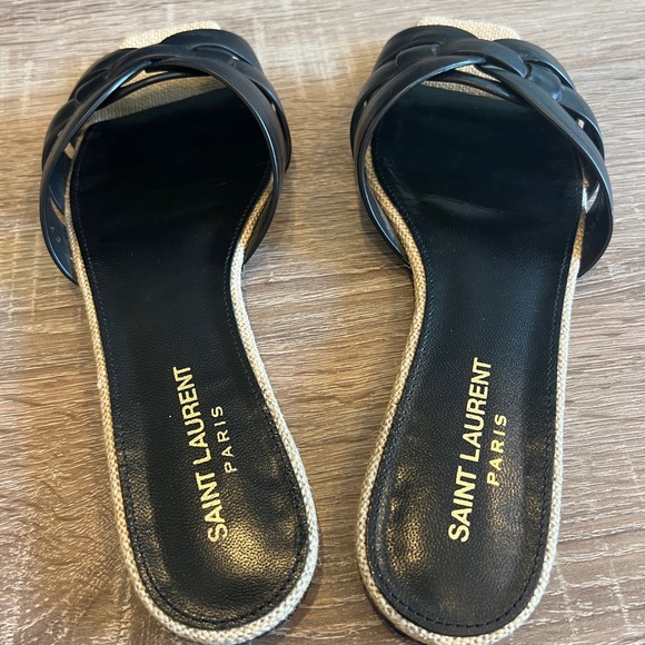 Saint Laurent Tribute Sandals sz 36.5 - black with raffia - Picture 5 of 6